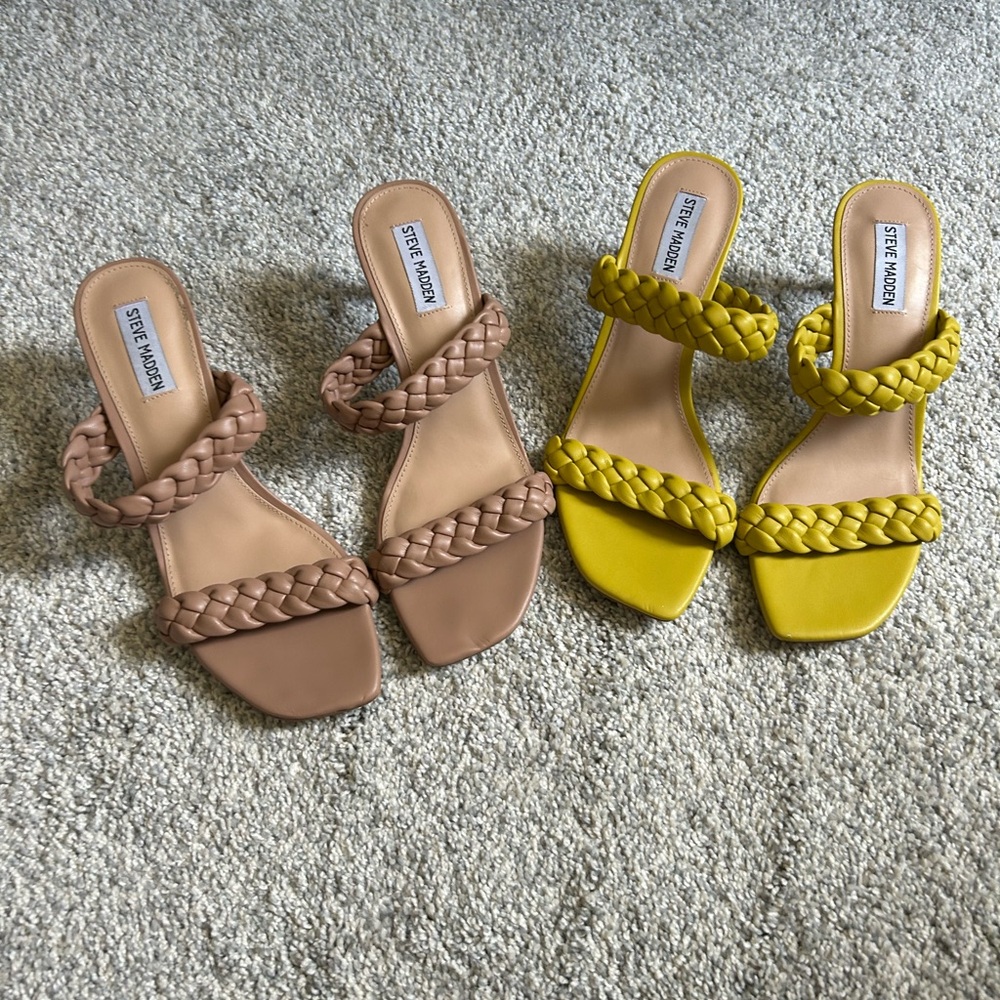 Almost new. Sz10 Authentic Steve Madden Citron Yellow 2 inch heels sandals.